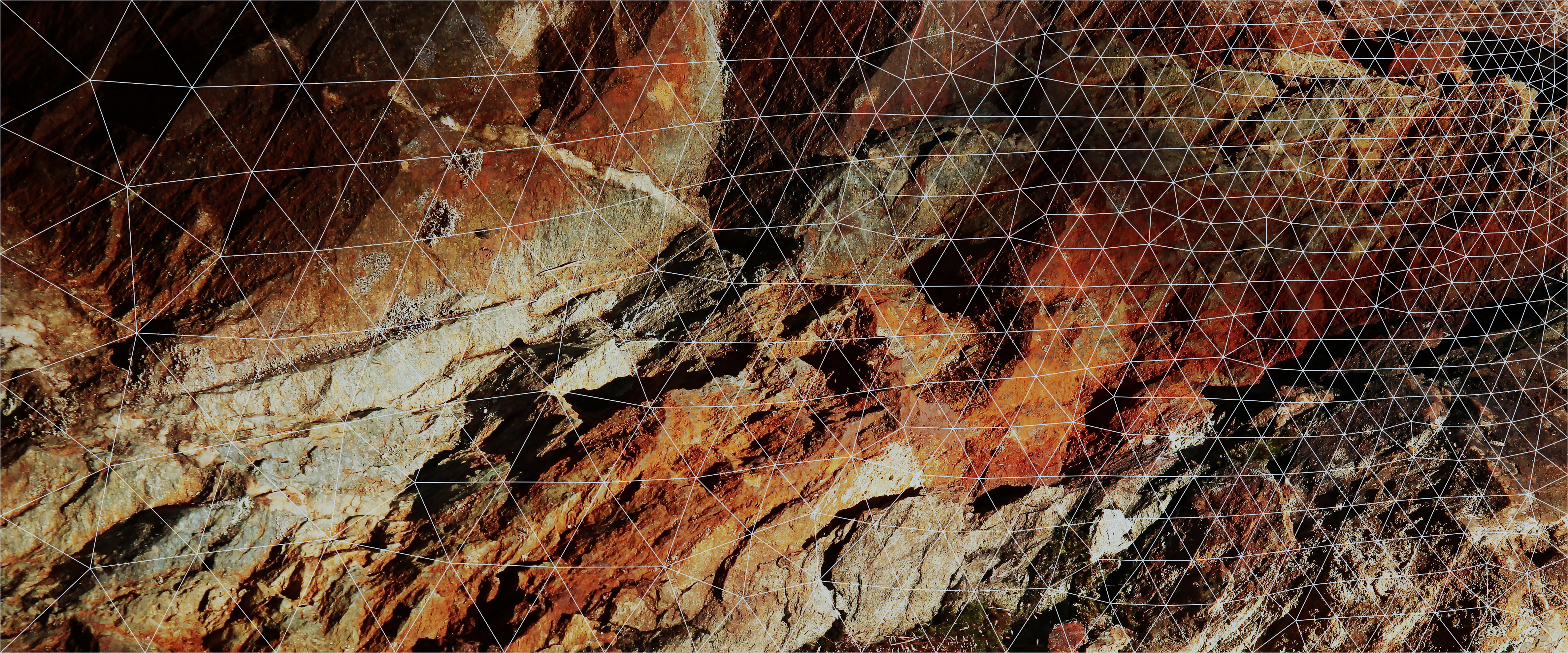 Rock surface with a finite element mesh representing geotechnical analysis