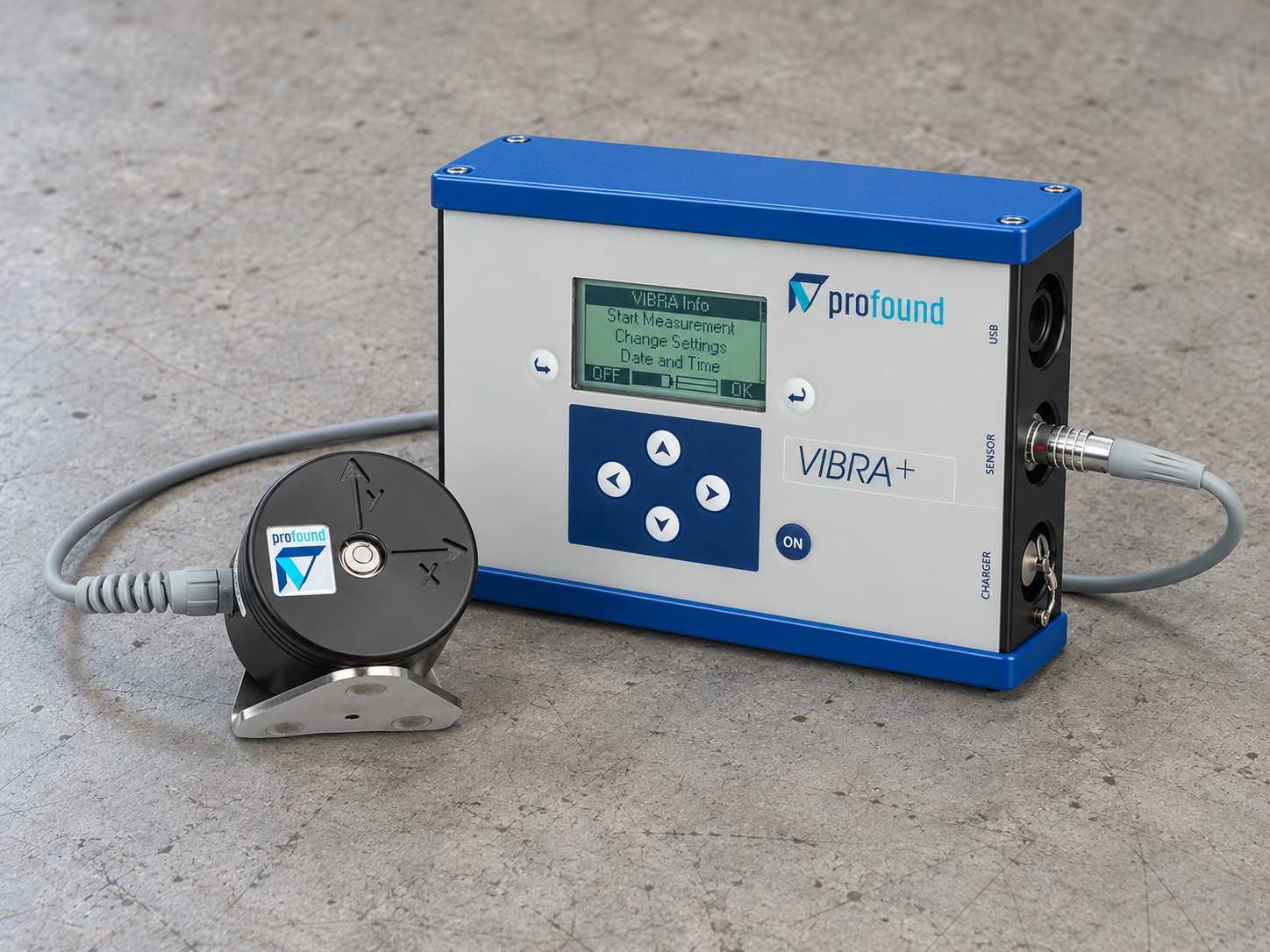 Vibration logger and connected geophone on concrete pavement