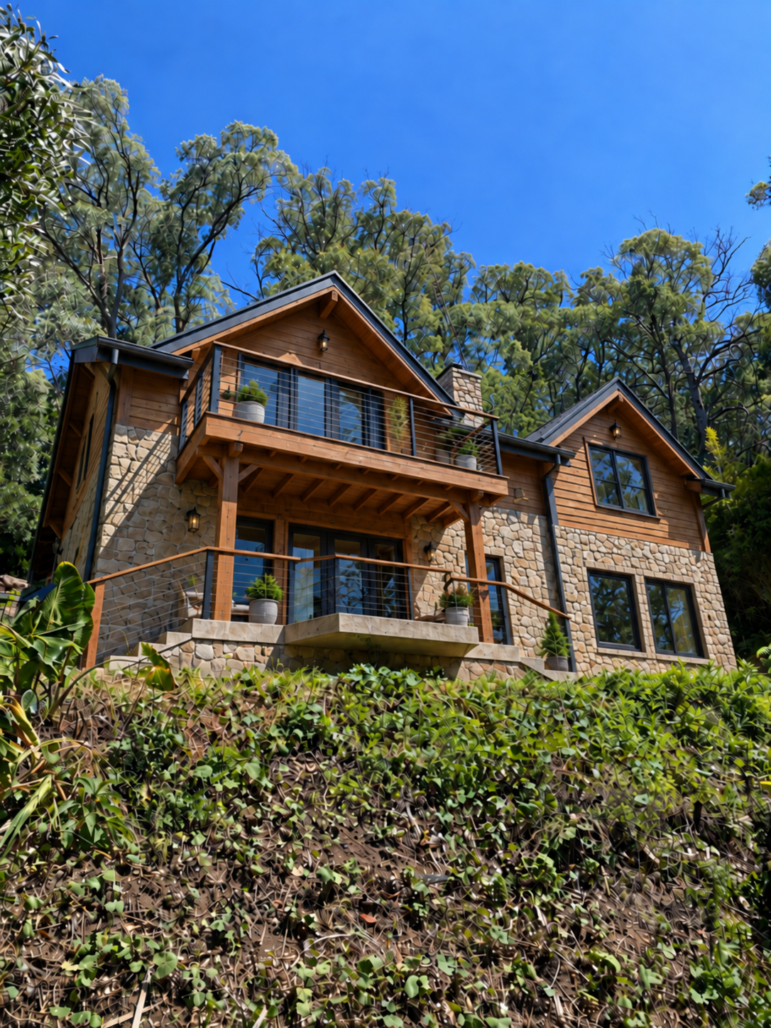House on a wooded sloping site