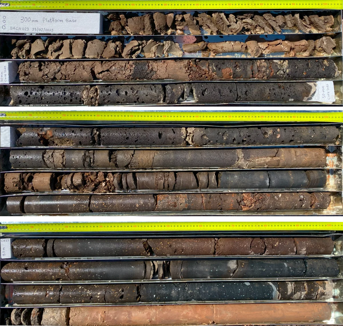 Recovered basalt cores from the Golden Plains investigation